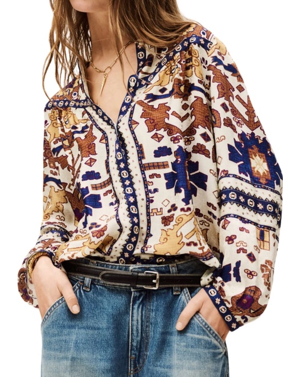 ba&sh Tops - BA&SH varone peasant blouse boho geometric puff sleeves sz m